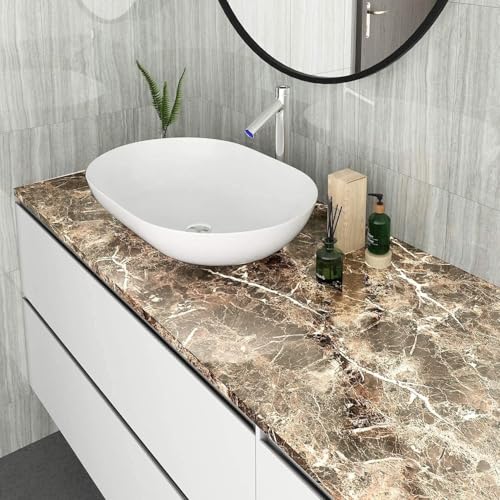 Image of Self Adhesive Decorative Peel Stick Waterproof Marble Wallpaper Wall Decor Removable Wall Paper for Living Room Hall Decoration PVC Vinyl DIY Contact Paper 45x304 CM (Brown Marble)