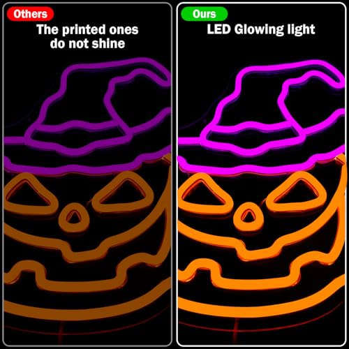 Image of Halloween Neon Sign Dimmable Pumpkin Neon Sign for Wall Decor Halloween Pumpkin Neon Window Lights for Halloween Party Light Up Pumpkin Halloween Decor for Bedroom, Kids Room