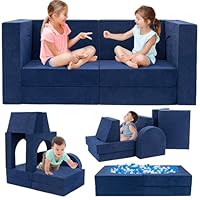 Fvkind 10 Pcs Modular Kids Play Couch, Foam Kids Play Couch for Playroom & Bedroom, Multifunctional Children Sofa Building Fort for Boys and Girls with Soft Foam and Removable Cover, Blue