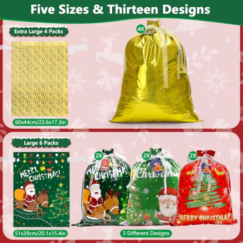 Koncci 32Pcs Drawstring Christmas Bags, Assorted Sizes Large Medium Small - Image 2