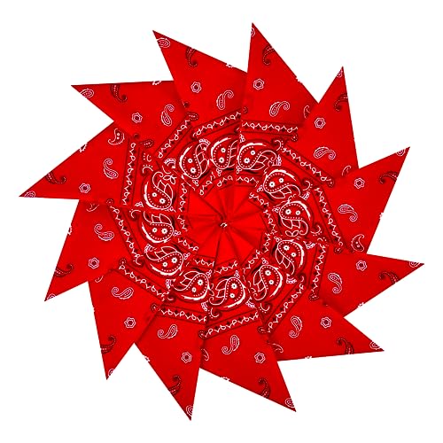 Junvena Cotton Bandanas 12 packs 22X 22 Double Sides Printed Unisex Kerchief(Rose Red)
