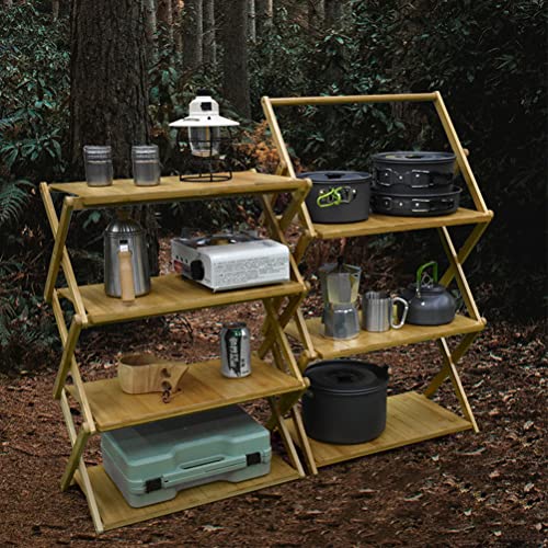 Tragbarer Camping-Klappschrank mit Bambusplatte, faltbares Regal für Outdoor-Küche, 3 Etagen, Teleskop-Aufbewahrung