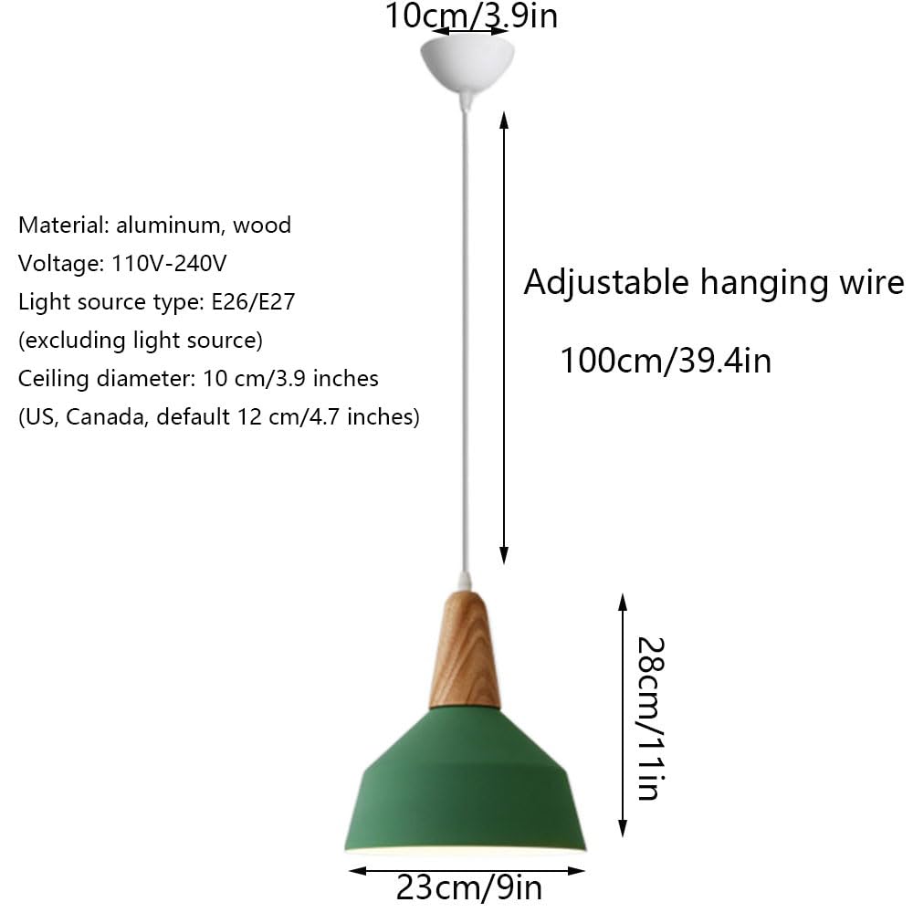 Nordic Small Chandelier Single Head Hanging Light Wood Metal Lamp(White)