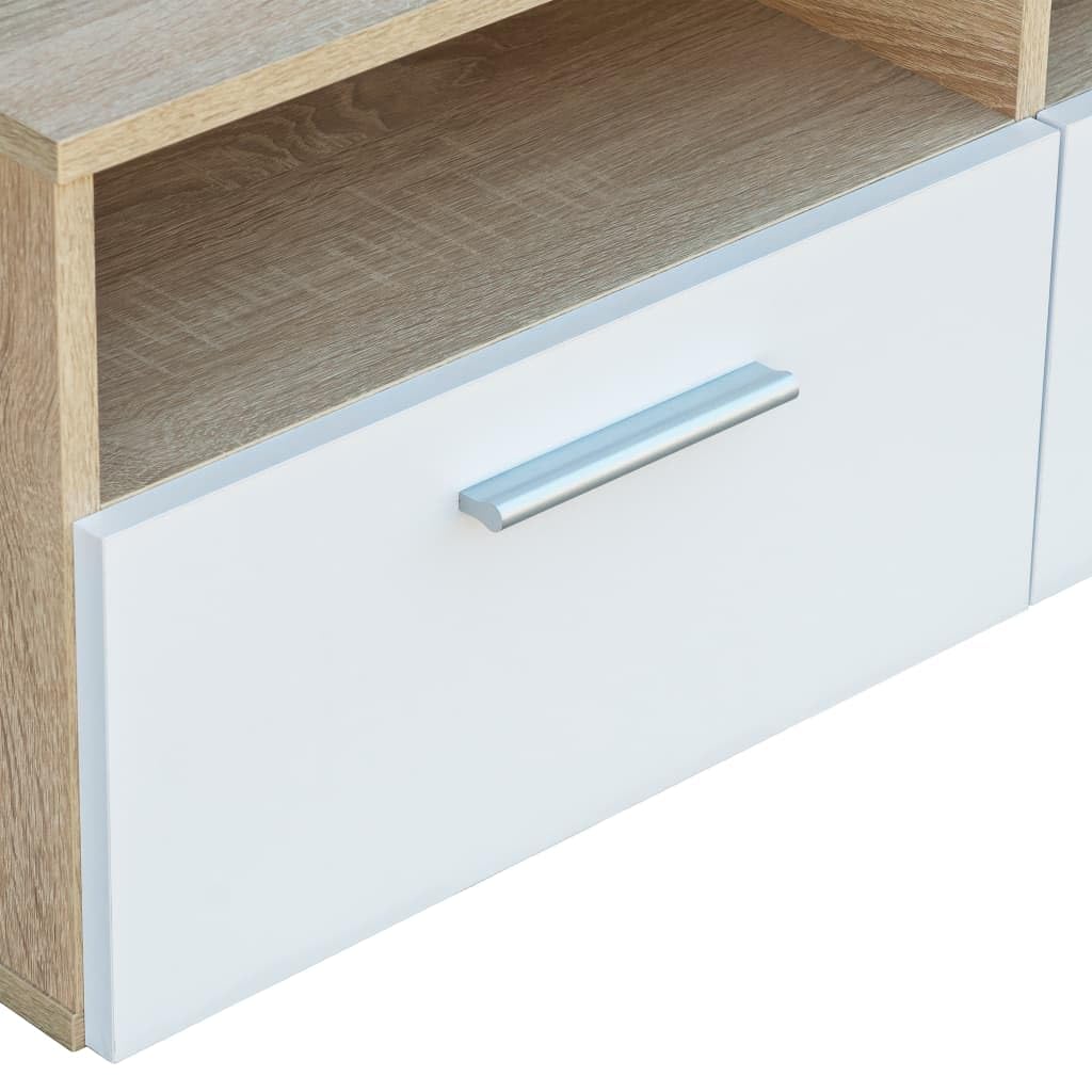 TV-Schrank Holzwerkstoff 95x35x36 cm, Eiche und Weiß, modernes Design, Media Center für Wohnzimmer, Schlafzimmer, einfache Montage