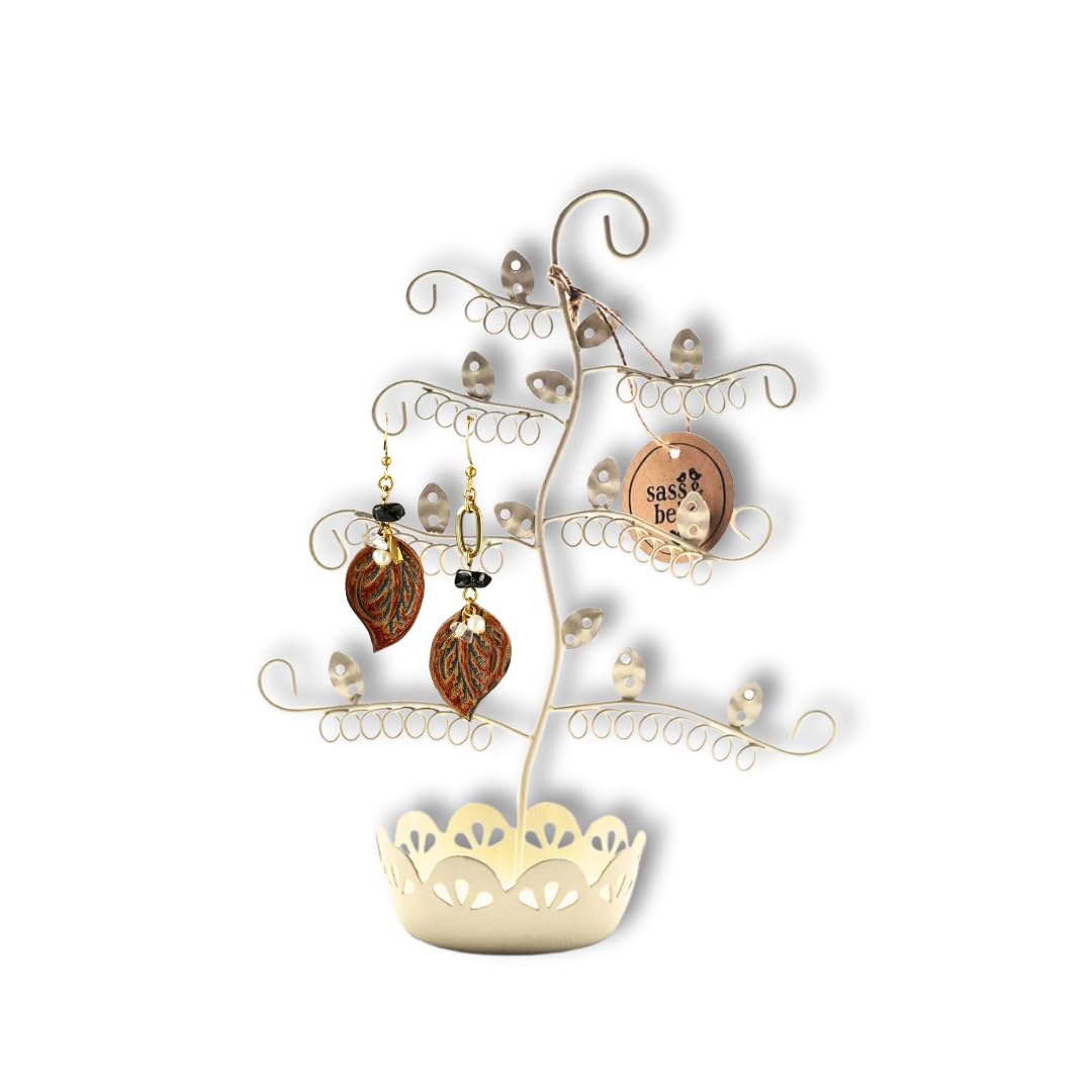 Sass & Belle Jewellery Tree, Jewellery Stand, Jewellery Holder, Metal, White / Cream
