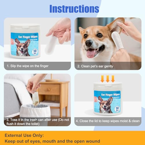 Avont 1 Pack Dog Ear Cleaner Wipes, Gentle Ear Relief Cleaning Finger Sheath for Cats Pets, 50 Disposable Pieces - Thumbnail 5