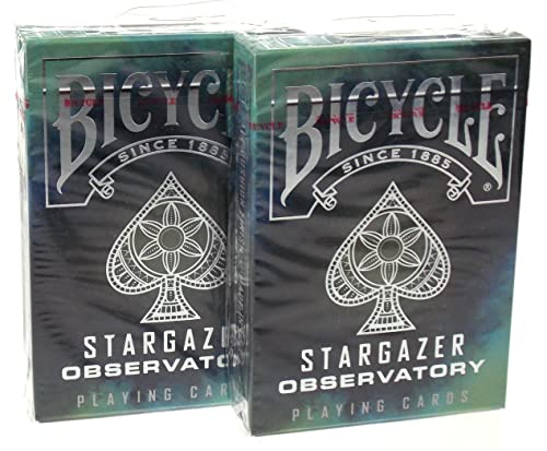 Bicycle Stargazer Observatory Playing Cards 2 Decks Bundled with Velour Forest Green Drawstring Bag