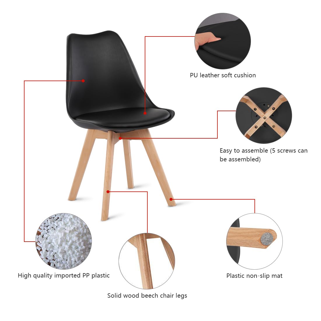 Ensemble de salle à manger rectangulaire en chêne - Table de 160 cm + 6 chaises noires ergonomiques