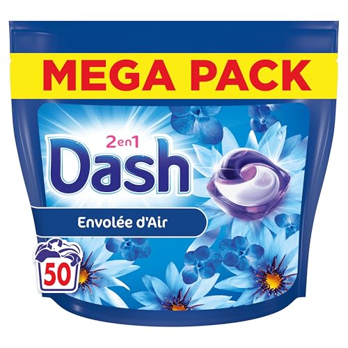 Dash 2en1 PODS Envolée d'Air, 50 Lavages, Lessive Capsules 3-en-1, 3 Semaines de Fraîcheur avec Lenor, Parfum Brise Marine et Fleurs Fraîches, Efficace en Cycle Froid, Fabriquée en France
