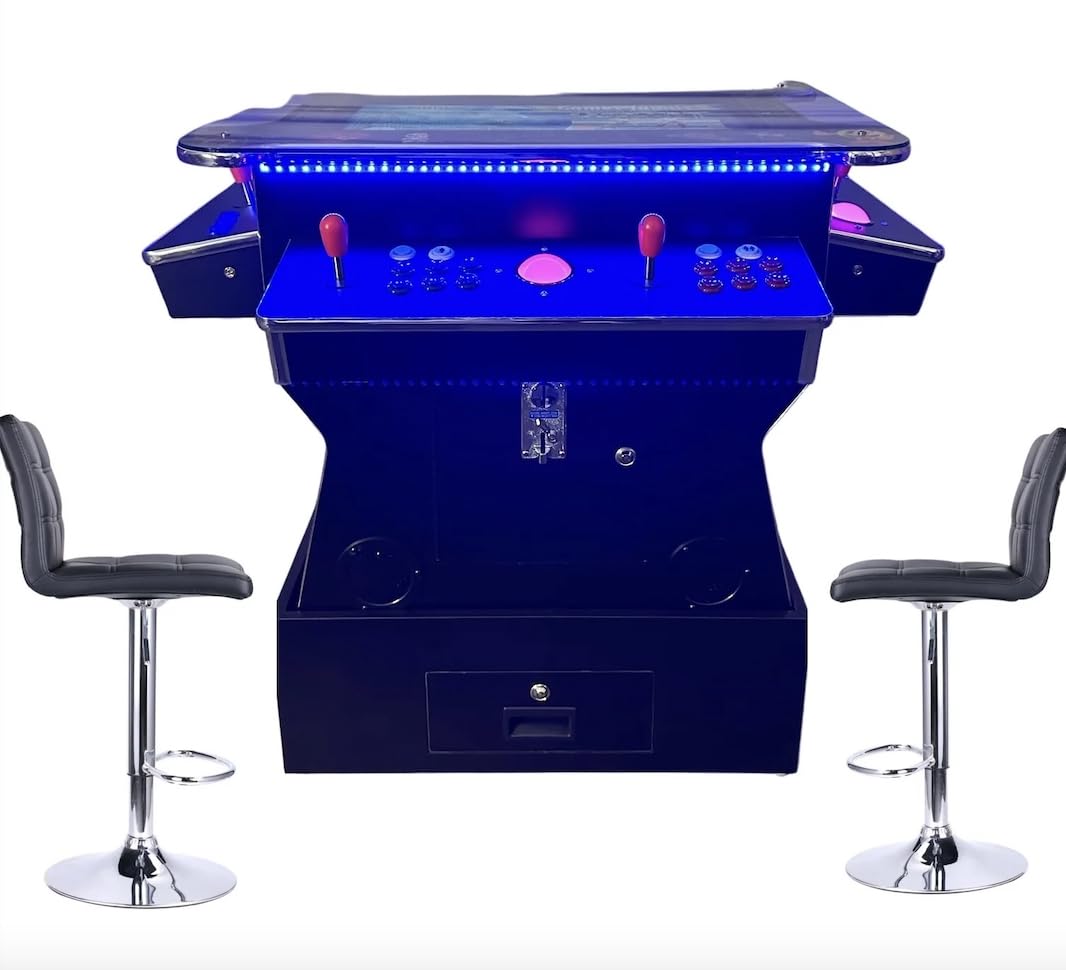 Full Size Commercial Grade Cocktail Arcade Machine Games Lift Up / Tilt Screen 4600 Games 26.5 Screen with Riser Tempered Glass 2 Stools Included 5 Year Warranty Black