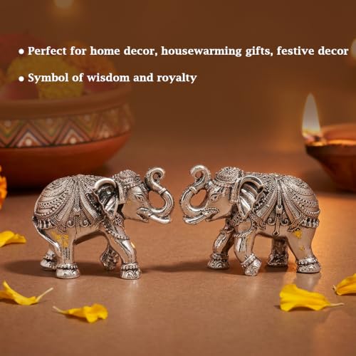 Image of 999 Silver-Plated Elephant Pair in Luxury Gift Box | Pure Silver Vastu Figurine for Good Luck and Prosperity | Gift for Diwali, Weddings, Corporate Gifting, and Home Temple Decor