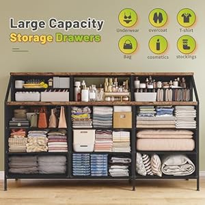 EnHomee 55”W Dresser for Bedroom, Dresser with 13 Large Drawer, Dressers & Chests of Drawers, Dressers with 2 Shelves, Bedroom Dresser, Long Dresser for Closet, Wooden Top Metal Frame Rustic Brown EnHomee 55W Dresser for Bedroom Dresser with 13 Large Drawer Dressers Chests of Drawers Dressers with 2 Shelves Bedroom Dresser Long Dresser for Closet Wooden Top Metal Frame Rustic Brown