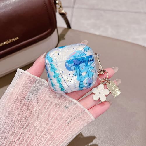 Image of MINSCOSE for Glitter AirPods 4 Case,Cute Shell Pattern Marine Life Design with Floral Keychain,Soft TPU Anti-Drop Shockproof Cover with Cleaner Kit for Women Girls for AirPods 4-Jellyfish