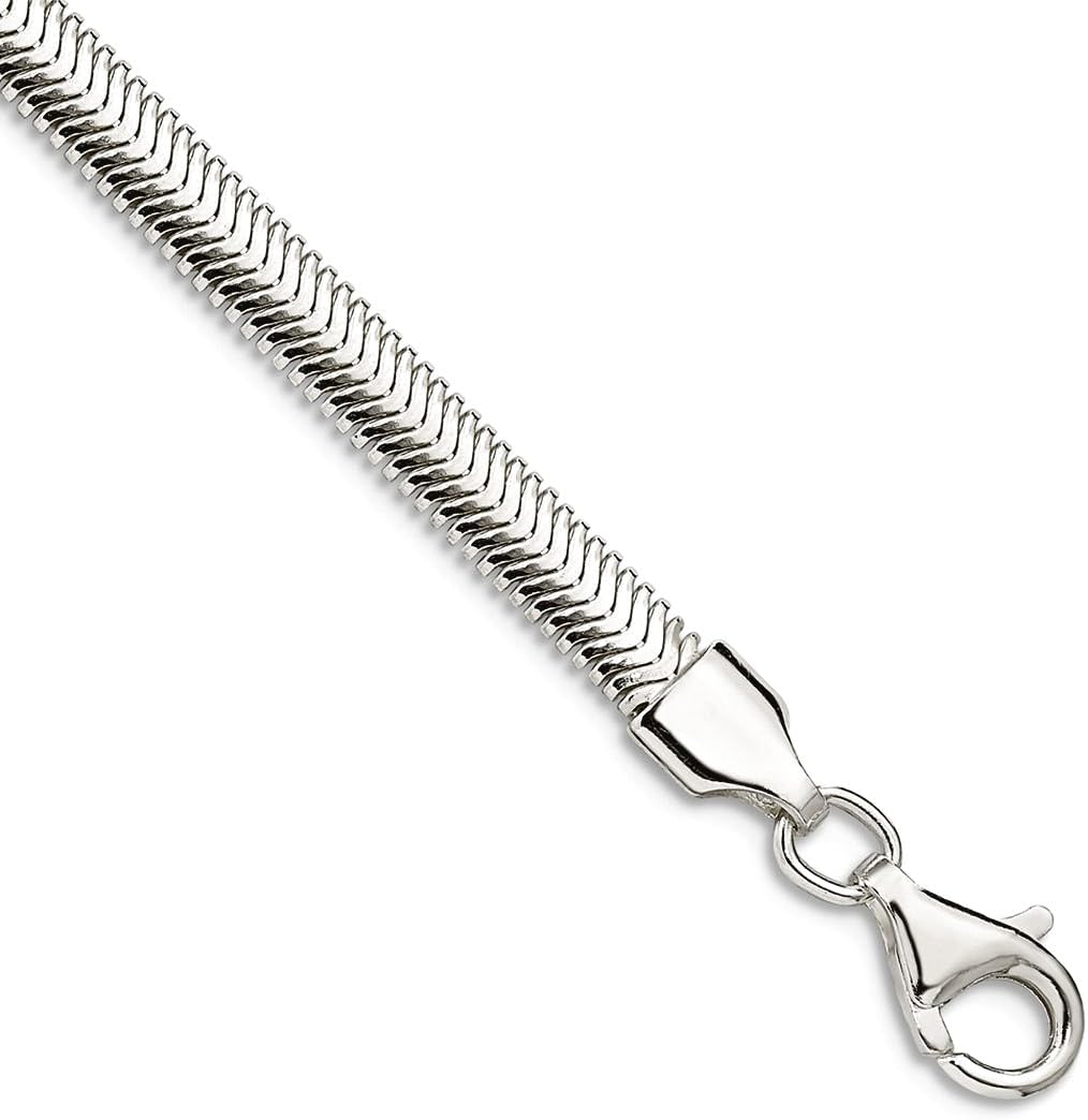 JewelryWeb 925 Sterling Silver Hollow Polished 5mm Flat Oval Snake Chain Bracelet Lobster Claw Snake Charm Bracelet for Women and Men