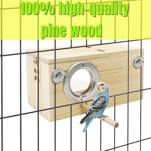 Image of Hiceeden Visual Parakeet Nesting Box, Premium Pine Bird Nest Box with Perch, Transparent Acrylic Bird Cage House Wooden Breeding Box for Budgie, Finch, Lovebirds, Cockatiel, Parrot, 9.8x4.9x5 Inches