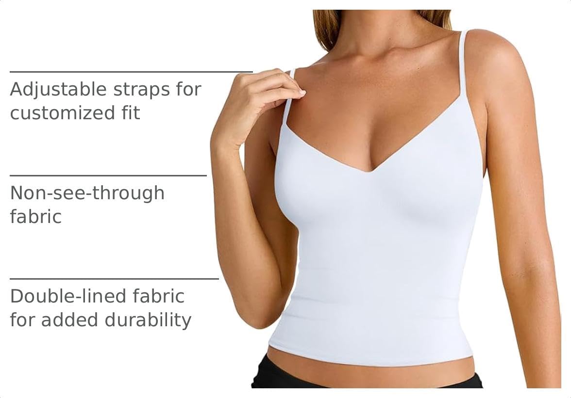 PINKMSTYLE Womens Spaghetti Strap Tank Tops V Neck Double Lined Going Out Summer Top