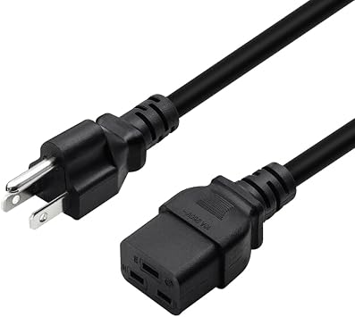 Nema 5-15P to IEC320 C19 Power Cable, 15A-16A/125V-250V, 1.8M/5.9FT, Black, PDU/UPS Power Cable, Male to Female, Type B Plug, 18 Gauge, 3 Conductors, Suitable for PDU, UPS