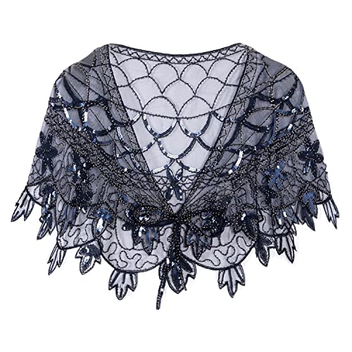 Women's Sequin 1920 Shawls and Wraps for Evening Dresses Mesh Beaded Glitter Party Gatsby Accessories Vampire Cape
