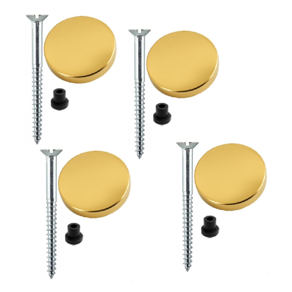 Zinc Mirror Screws 50mm with Rubber Washers – Pack of 4 with 25mm Polished Brass Flat Caps, Waterproof & Rust-Proof