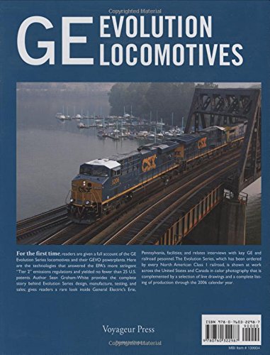 Back cover of GE Evolution Locomotives book showing a CSX locomotive on a bridge