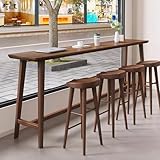 Industrial Solid Wood Dining Table - Rectangular Narrow Counter Height, Perfect for Home, Pub, Coffee Shop, Balcony & Restaurant - 15.7x102.4in, No Stools Included