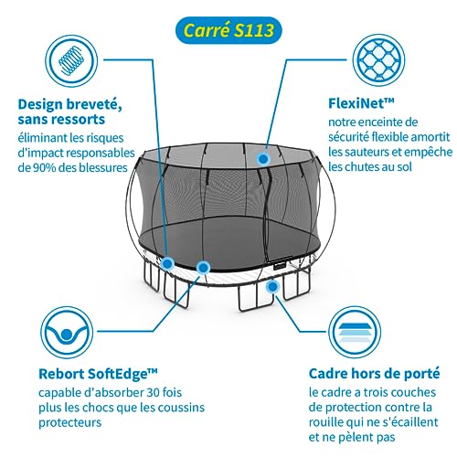 SPRINGFREE Trampoline - Trampoline Carré Grand S113 - Tout Âge - Design Breveté - Le Plus Sûr du Marché - Rebord Soft Edge - Résiste À L'Extérieur - Garantie Premium 10 Ans - 3,4x3,4m – Image 4