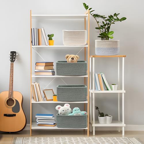 Image of COMFY HOMI 11.5 inchx7.5 inchx4.7 inch Storage Baskets for Organizing | Cotton Rope Woven Basket | Toy Storage Bin Box | Basket for Shelves, Closet Organizer Bin, Decorative Closet Shelf, 3 Pack,