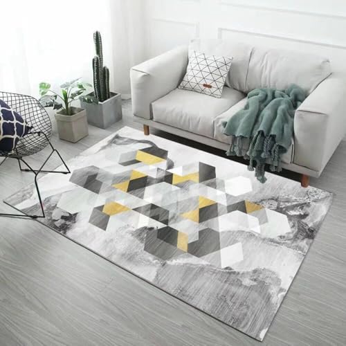 Tapis design salon rectangulaire 130x190cm géométrique jaune