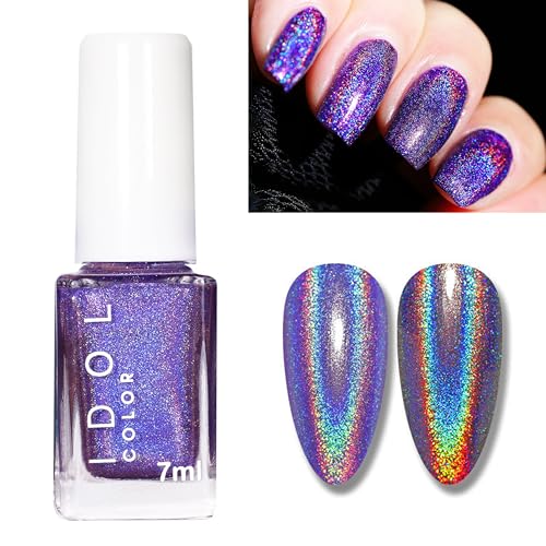 Holographischer Laser-Nagellack, 7 ml, für Nail Art, ohne UV-Lampe (Lila)