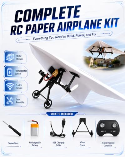 Image of Rc Paper Airplane Motor Kit DIY Model Airplanes Launcher Construction Set with Gyro Stabilizer Dual Propellers Foldable Electric Remote Control Plane Drone Stem Toy Tech Gadgets Gifts (with Plane D)