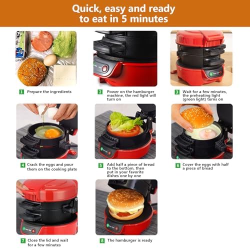 Prensa eléctrica para Hamburguesas - Máquina Multifuncional para Hacer sándwiches, Hamburguesas, desayunos, bistecs y Tocino. Fácil de Limpiar.