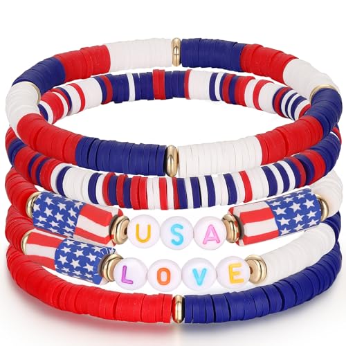 4th of July Outfits for Women, USA Bracelet Stackable American Flag Partriotic Bracelet Fourth of July Accessories Memorial Day Decorations - Independence Day Celebration Jewelry