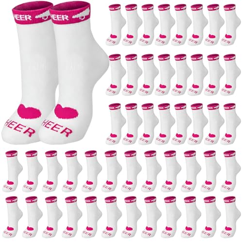 Glitopper 24 Pairs 24 Pairs Cheer Team Gift Socks Bulk Cheerleader Cheerleading Gift Sock for Women Team Party Cheer Stuff Accessories (Pink)