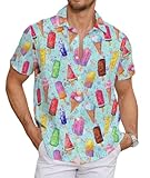 METRONS Men's Ice Cream Print Hawaiian Shirt - Short Sleeve Button-Down Aloha Shirt,Ice Cream,L