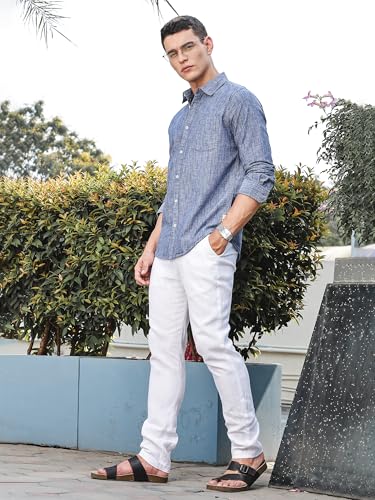 Image of Thomas Scott Men's | Solid | Premium Linen Blend | Spread Collar | Summer Wear | Long Sleeve | Shirts for Men