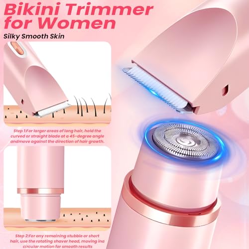 Lady Shavers voor vrouwen, bikinilijntrimmer voor vrouwen & elektrisch scheerapparaat, 2-in-1 nat & droog waterdicht scheerapparaat voorbenen & oksels, armen, lichaam en gezicht - Afbeelding 6