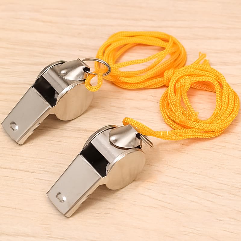 Silbatos deportivos de acero inoxidable con cordón, pack 2 miniatura 1
