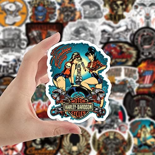 Serhuque 50pcs Harley Motorcycle Stickers for Helmet Trunk Car Bumper Planner Bike Hard Hat,Vinyl Adhesive Waterproof Motor Stickers for Men Adults