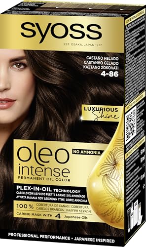Syoss Oleo Intense - Tono 4-86 Castaño Helado – Coloración permanente sin amoníaco – Resultados de peluquería – Cobertura profesional de canas