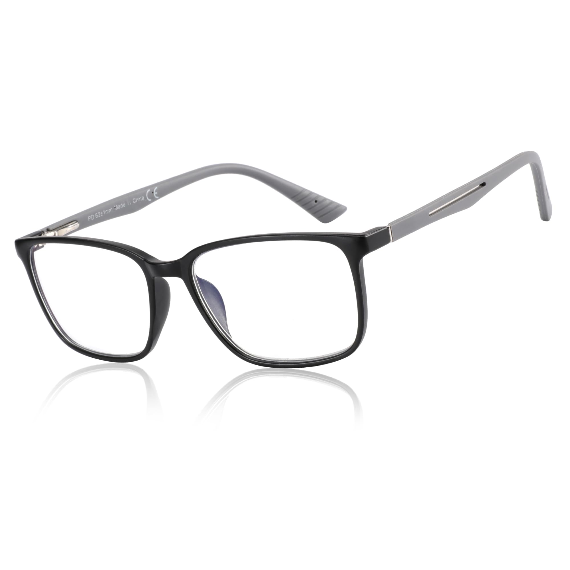 ZENOTTICBlue Light Glasses for Men Square Grey Frame Anti-Glare Sport Computer Glasses Black 0 x