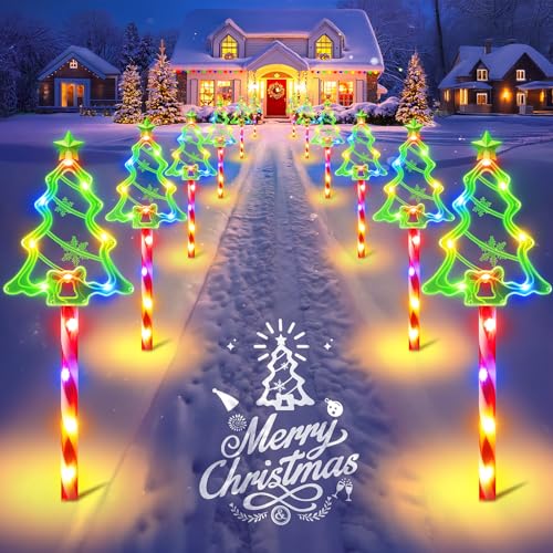 12 Pack Christmas Solar Pathway Lights Outdoor Decorations, 10 Modes