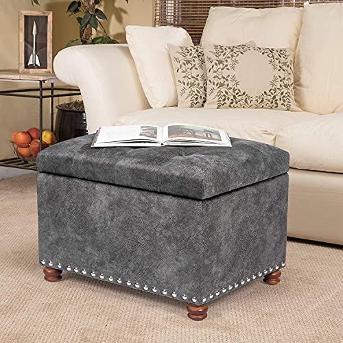 Image of Joveco 24 inch Rectangular Ottoman with Storage for Living Room, Upholstered Storage Bench Foot Stool and Seat with Lift Off Lid, Coffee Table Footrest for Bedroom
