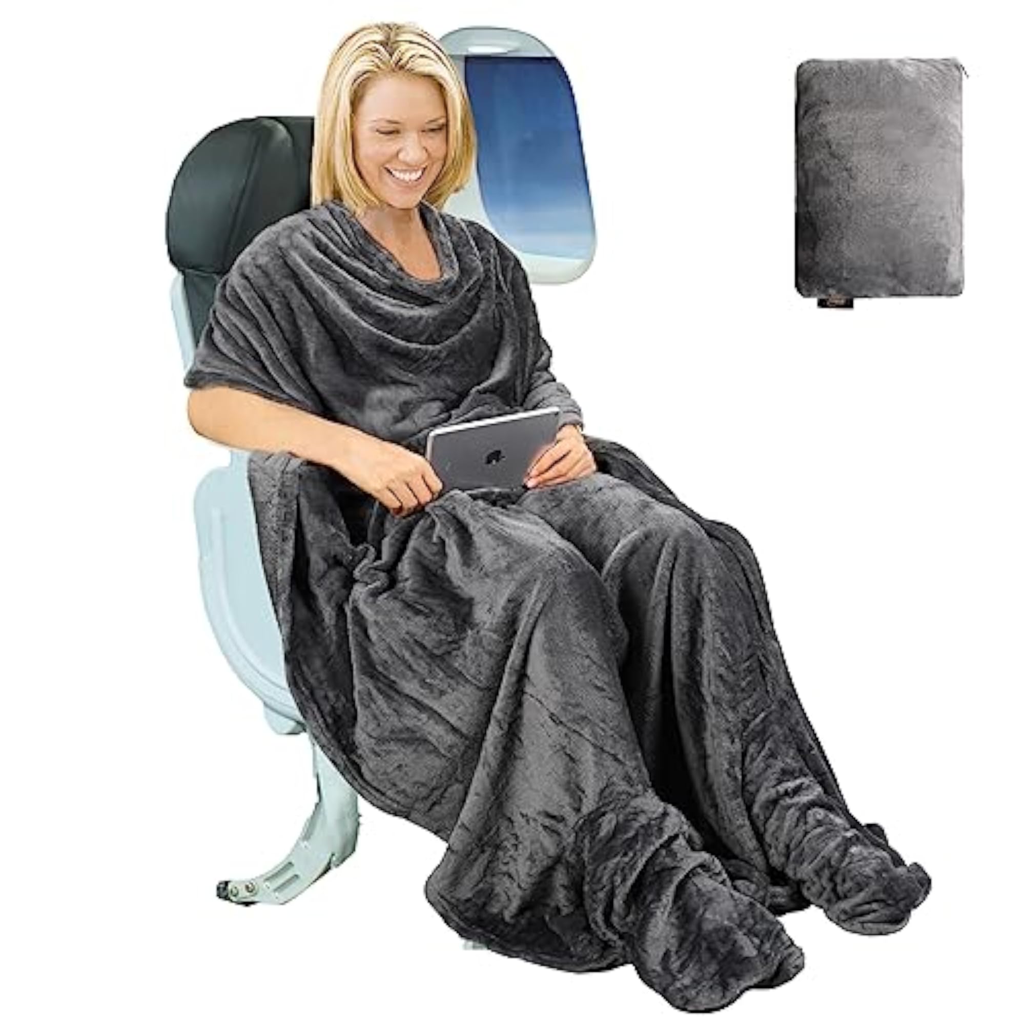 Travel Portable Blanket with Feet Pocket