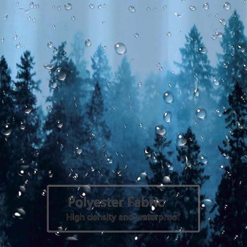 Image of LLSCL Fabric Shower Curtain Liner with Magnets, Blue Forest Waterproof Hotel Quality, 72 x 72 Machine Washable