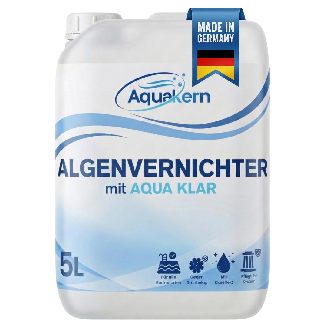 Algenvernichter 5L [mit Aqua KLAR KOMPLEX] entfernt Grünbelag | Algizid bei Grünalgen | Für mehr als 150.000 Liter | Schaumfreier Algenverhüter | Algenschutz für Pool | Made in Germany