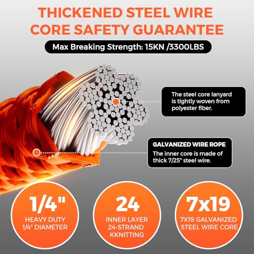 Image of Steel Wire Core Flip Line Kit 1 /2 inch X16ft Arborist Equipment,Adjustable Lanyard Steel Core Tree Climbing Positioning Lanyard for Fall Protection Climbers Tree Climbers