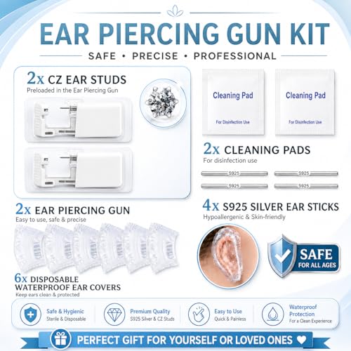 Image of Anzero Ear Piercing Kit, Disposable Ear Piercing Gun with 5MM CZ Studs (Pack of 2)