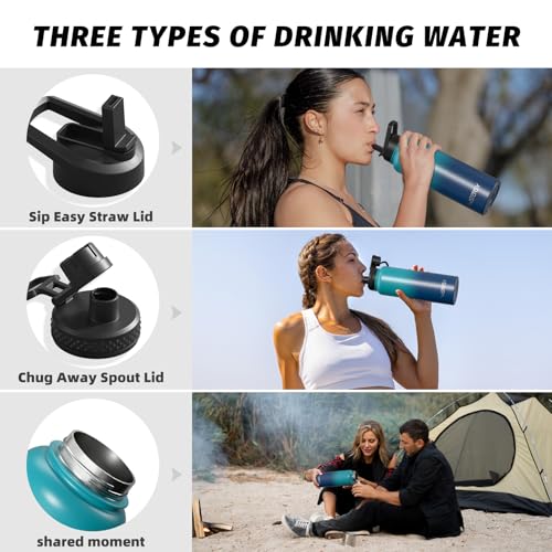 Image of 40oz Insulated Water Bottle (Cold for 48 Hrs),BPA Free&Leak Proof,Stainless Steel Water Flask,Water Jug with Straw Spout Lids for Gym,Hiking,Travel,Gradient Blue