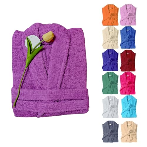 HaraDeco Albornoz Unisex 100% Algodón 380gsm de Rizo Suave y Alta Absorción Para Mujer Hombre, Bata de Baño Ligera para Ducha Hogar Spa y Hotel