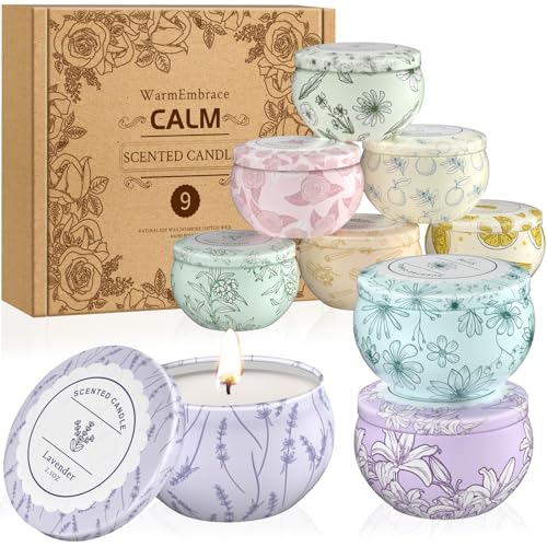 WarmEmbrace Scented Candles, Candle Set of 9, Long-Lasting Candles for Women, Candle Present Set for Birthday, Christmas, Mother’s Day
